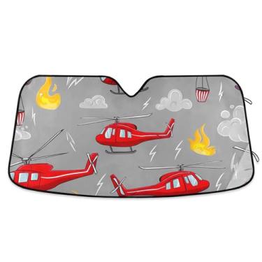 Imagem de Para-sol cinza fogo helicópteros vermelhos personalizados para para-brisa de carro retrátil dobrável para-brisa frontal impressão animal automotivo M, 139,7 cm x 70,1 cm