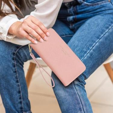 Imagem de Carteira feminina, carteira feminina de poliuretano, porta-cartão de crédito para mulheres, carteiras femininas modernas com zíper para viagens, caminhadas, encontros, compras, rosa, Moderno