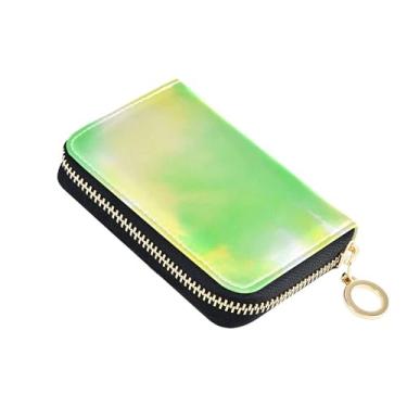 Imagem de Carteiras femininas elegantes em aquarela verde pastel com zíper fofo porta-cartões com bloqueio de RFID, carteira masculina minimalista com bolso para moedas