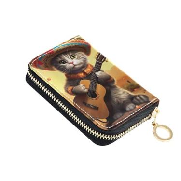 Imagem de Carteiras de cartão de crédito com bloqueio de RFID, linda carteira pequena feminina com zíper, porta-moedas com chaveiro, gato fofo, violarista engraçado