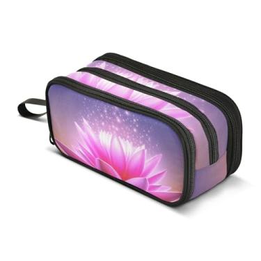 Imagem de TSENQUE Lápis de flor de lótus rosa brilhante bolsa de lápis com zíper estojo de armazenamento bolsa de lápis adolescentes meninas bolsa de caneta menino engraçado faculdade escola escolar material de