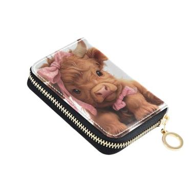 Imagem de Carteira feminina de designer pequena para cartões de crédito, bloqueio RFID, linda estampa de vaca Highland, carteira masculina com bolso para moedas