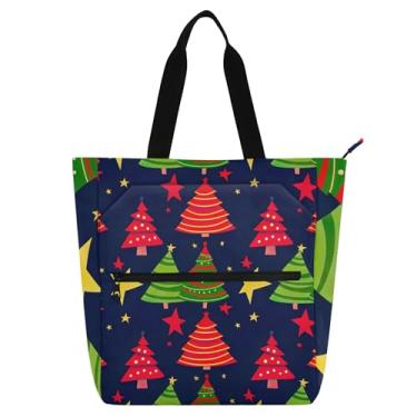 Imagem de GAIGEO Bolsa de trabalho feminina com estrela de árvore de Natal azul marinho em lona, bolsa escolar universitária, bolsas carteiro com compartimentos