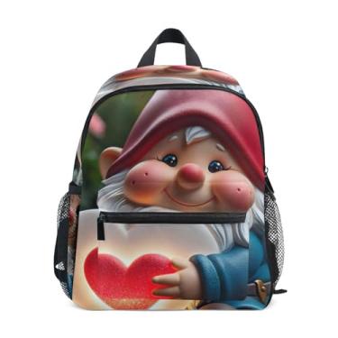 Imagem de GAIGEO Cute Gnome Love Heart Baby Backpack with Whistle, 2 Bottle Pockets, Lightweight, Toddler Travel Backpack 10x4x12 In, for Ages 3-8