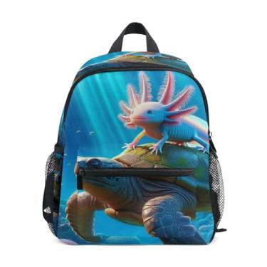 Imagem de GAIGEO Sea Turtle Axolotl Small School Backpack with Whistle, Adjustable Chest Strap, Baby Girl Backpack Lightweight & Compact for Ages 3-8