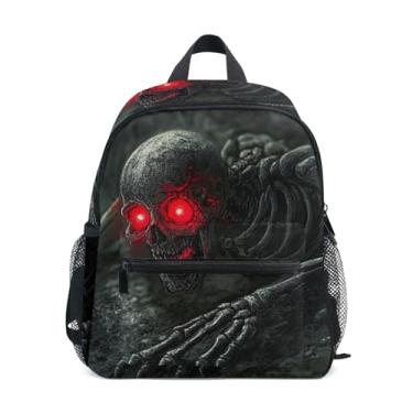 Imagem de GAIGEO Halloween Skull Spooky Zombie Mini Backpack for Kids 10x4x12 In, Little Girl Backpack with Water Bottle Pockets, Whistle Buckle