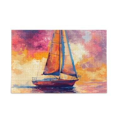 Imagem de Quebra-cabeças coloridos de madeira com imagem de veleiro, papel e composto de madeira, jogos de quebra-cabeça para adultos com suporte de letras