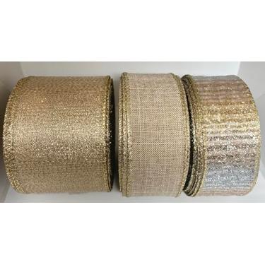 Imagem de Conjunto de fitas de designer de serapilheira elegante, transparente e brilhante - 3 fitas decorativas premium para laços, grinaldas, embrulho de presente e decoração de casa elegante. Mistura de 6,3