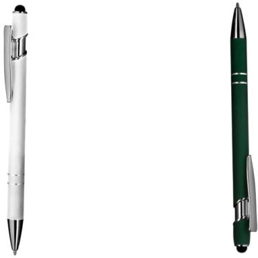 Imagem de Caneta esferográfica em metal com ponta touch escrita em azul Design moderno para anotações (Branco e Verde 2)