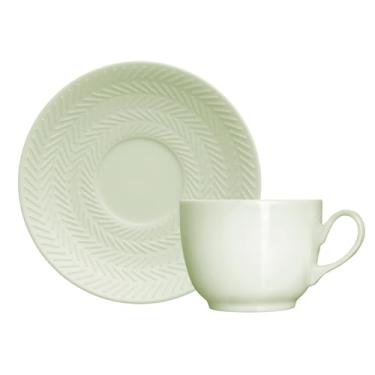 Imagem de Xícara e pires para chá em porcelana, modelo Chevron, 240 ml, Germer, Verde