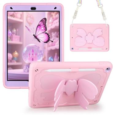 Imagem de XNMOA Capa para iPad 9ª geração, 8ª geração, 7ª geração, 2021, 2020, 2019, para crianças, meninas, com alça de ombro, capa protetora de borboleta rosa de 10,2 polegadas, capa para iPad 9ª 8ª e 7ª