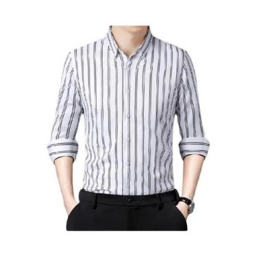 Imagem de Camisa Social Masculina Slim Fit De Manga Longa Com Listras, Elástica 