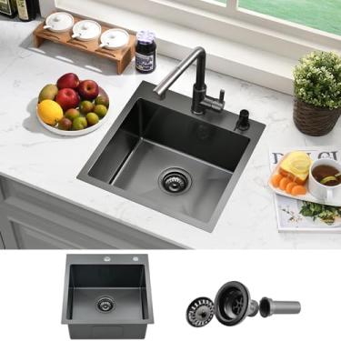 Imagem de Brovy Pia de barra preta de 45,7 cm, pias de barra de aço inoxidável pretas de 45,7 x 45,7 cm, montagem superior de calibre 18, pia de cozinha pequena, tigela única para trailers ao ar livre