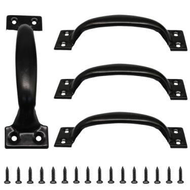 Imagem de Zorveiio 4 maçanetas de metal de 12,7 cm, puxadores de porta grandes, puxadores de porta vintage de celeiro para móveis, armários de cozinha, gavetas, cômodas, portões - preto