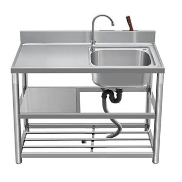 Imagem de JANEI Lava-louça de uso geral de pé, lava-louça de cozinha de restaurante comercial, tigela individual de aço inoxidável de pé, com bancada de trabalho e prateleiras de armazenamento (tamanho: 100 cm