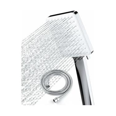 Imagem de Conjunto de Chuveiro Alta Pressão Chrome com Mangueira Universal Ajustável 6 Modos Pulverização Aço Inoxidável 1 5m Painel ABS - Bico -Calcário Melhor