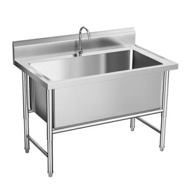 Imagem de Pia utilitária básica de aço inoxidável independente, pia de aço inoxidável comercial, 1 compartimento, pia de preparação e utilitária com torneira para garagem, lavanderia (80 cm)