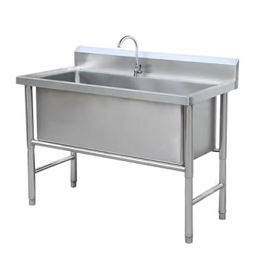 Imagem de Conjunto de pia de cozinha de restaurante comercial de aço inoxidável de aço inoxidável, pia industrial com kit de drenagem para restaurante, café, garagem (80 cm)