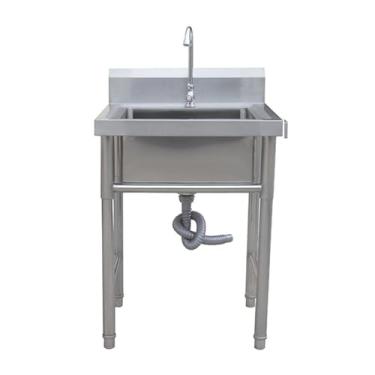 Imagem de Pia para todos os fins, pia de preparação de aço inoxidável, pia de cozinha autônoma de piscina única, pia comercial, pia multiuso para lavanderia com painel traseiro, para garagem, restaurante