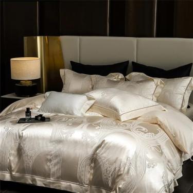 Imagem de Jogo de cama em algodão jacquard acetinado macio e sedoso, com capa de edredom, lençol e fronhas, estilo 1, tamanho Queen (200x230cm), 4 peças.