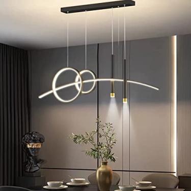 Imagem de Luminária pendente LED moderna para mesa de jantar, com intensidade regulável e controle remoto. Lustre com altura ajustável para sala de estar, sala de jantar, cozinha e escritório (preta,