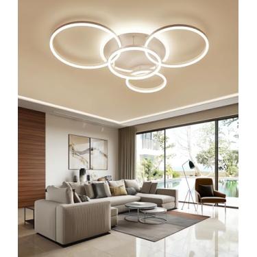 Imagem de Luminária de teto LED moderna e regulável para sala de estar, com design criativo e redondo, controle remoto, temperatura de cor de 3000K a 6500K, ideal para quartos e salas de jantar (branc