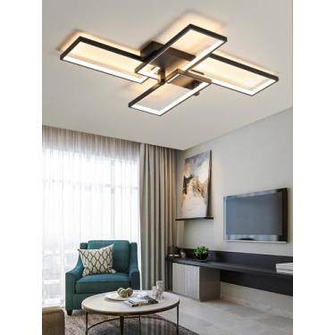 Imagem de Luminária de teto decorativa moderna em LED, estilo nórdico, com intensidade regulável, função de memória e controle remoto para sala de estar, quarto e sala de TV (preta, 130 cm).