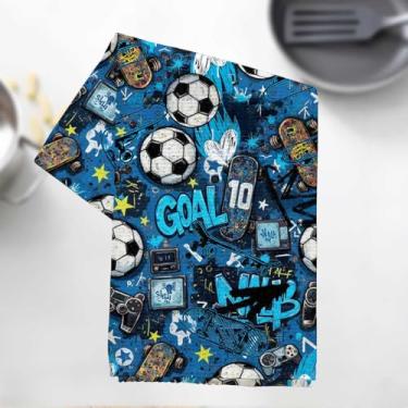 Imagem de Toalhas de cozinha de grafite de futebol de desenho animado, toalha de prato decorativa de microfibra absorvente estilo arte urbana, toalha de chá, toalhas de mão de waffle para cozinha, casa