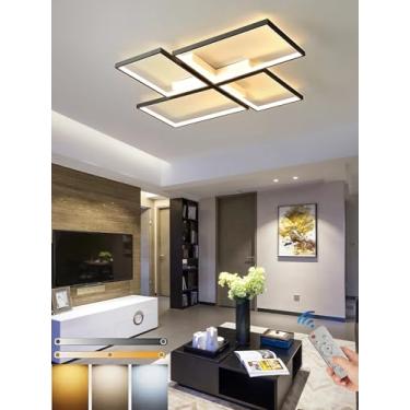 Imagem de Luminária de teto LED moderna com controle remoto, design geométrico criativo, luminária de embutir preta, dimerizável, ideal para quarto, cozinha, sala de jantar, escritório e sala de estar