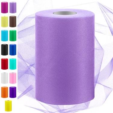 Imagem de Swpeet Rolo de tecido de tule roxo claro de 15 cm por 100 metros, carretel de tecido de tule, carretel de poliéster de rede para decoração de festa de aniversário feita à mão bricolage, decorações de