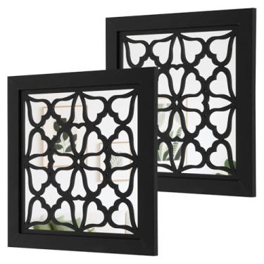 Imagem de 2 peças de decoração de espelho de parede quadrado boho, espelho rústico de 30 x 30 cm, espelhos decorativos de madeira pequenos, espelhos de estilo vintage inquebráveis para entrada, quarto, sala de
