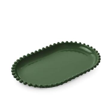 Imagem de Kit 2 Bandejas Decorativas Oval Pérola 20x13cm para Mesa Posta Festa e Decoração (Verde Militar)