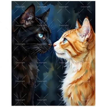 Imagem de TAOPAOLAB Kit de pintura de arte animal por números para adultos – DIY gatos pretos e laranja de frente para o outro, pintura em tela 40,6 x 50,8 cm, conjunto de tinta acrílica, adequado para