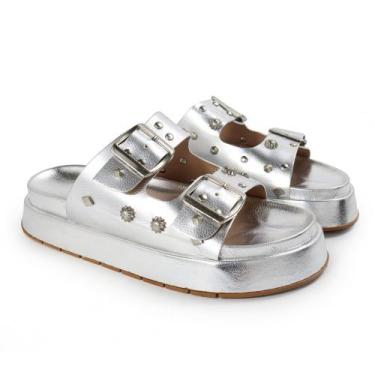 Imagem de Papete Feminina Fivelas CHARLOTTE Sola Alta - LOJA COMITIVA, Prata, 35