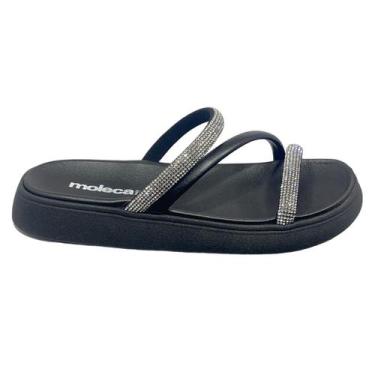 Imagem de Chinelo Slide Tira Pronta Strass Moleca 5469.121.25420, Cristal, Preto