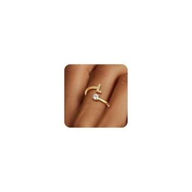 Imagem de Eaciy Anéis de ouro para meninas e mulheres - Anéis delicados banhados a ouro 14K com letras ajustáveis, presentes para meninas adolescentes, presente de aniversário para meninas, sem manchas, Latão