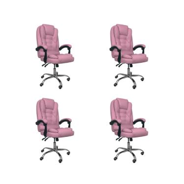 Imagem de Kit 4 Cadeiras Escritório Presidente Ergonômica - Rosa