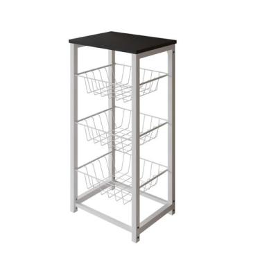 Imagem de Fruteira de Chão Cozinha Desmontada Aço Branco Cesto Branco Tampo Pret