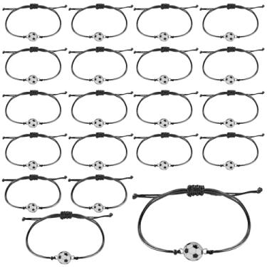 Imagem de 20 peças de pulseiras esportivas de lembrancinhas de festa, pulseiras esportivas inspiradoras, joias ajustáveis para mulheres, homens, presentes adultos (futebol)