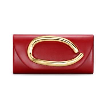 Imagem de XquiziFit Bolsa de mão formal para noite, bolsas femininas com alça de metal para noite, Couro PU Borgonha, Average size: 5.1 inches