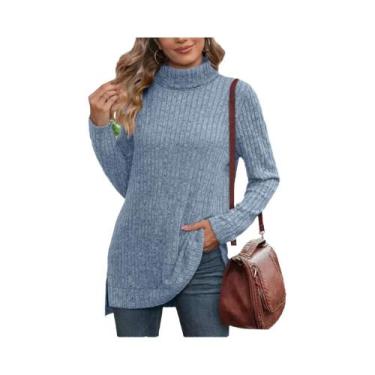Imagem de Suéter Feminino De Outono Quente E Grosso Com Gola Alta Listrada, Pulô