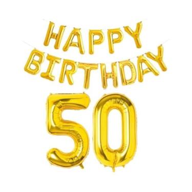 Imagem de Balões De Folha Dourados De Feliz Aniversário 15 Peças Decoração De Fe