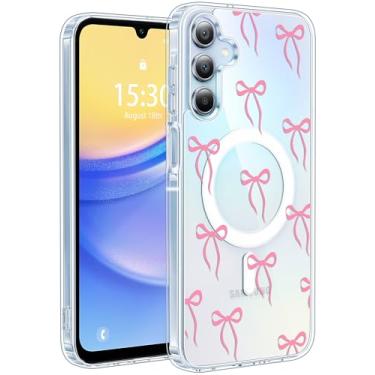 Imagem de Jkvare Capa para Samsung Galaxy A15 compatível com MagSafe, capa protetora magnética sem fio com padrão estético cristalino para mulheres e meninas - laços chiques