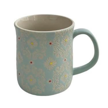 Imagem de Caneca de cerâmica moderna com alça retrô em relevo para escritório em casa restaurantes ocidentais cafeterias utensílios para bebidas