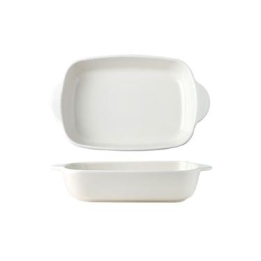 Imagem de Caçarola Prato de queijo assado arroz assado panela forno utensílios especiais tigela cerâmica retangular orelha dupla placa de micro-ondas cozinha (branco, 28 cm)