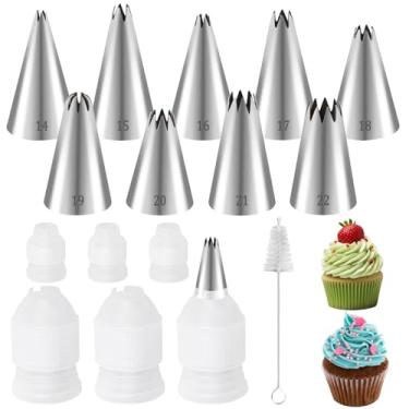 Imagem de LLMSIX Conjunto de 16 pontas de tubulação estrela com acopladores de tubulação, pontas de cobertura de estrelas abertas, pontas de tubulação de aço inoxidável para cupcakes, biscoitos, pétalas de