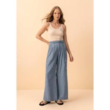 Imagem de Calça Pantalona De Cintura Alta Em Jeans E Liocel Com Cinto-Feminino