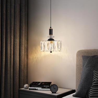 Imagem de Luminária pendente moderna de cristal K9 com LED, controle remoto, 3 cores, dimerizável, altura ajustável, ideal para sala de estar, cozinha, ilha e quarto (1 lâmpada)