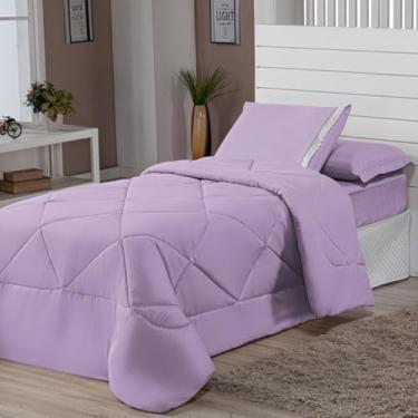 Imagem de Kit Edredom Solteiro Dupla Face + Lençol - 4 Peças em Preto e Cinza, Prático para Quartos Domésticos com Estilo Versátil (LILAS)