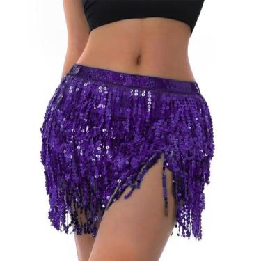 Imagem de Saia Feminina Franja Paetê Fantasia Carnaval Dança Festa Fita Lantejou